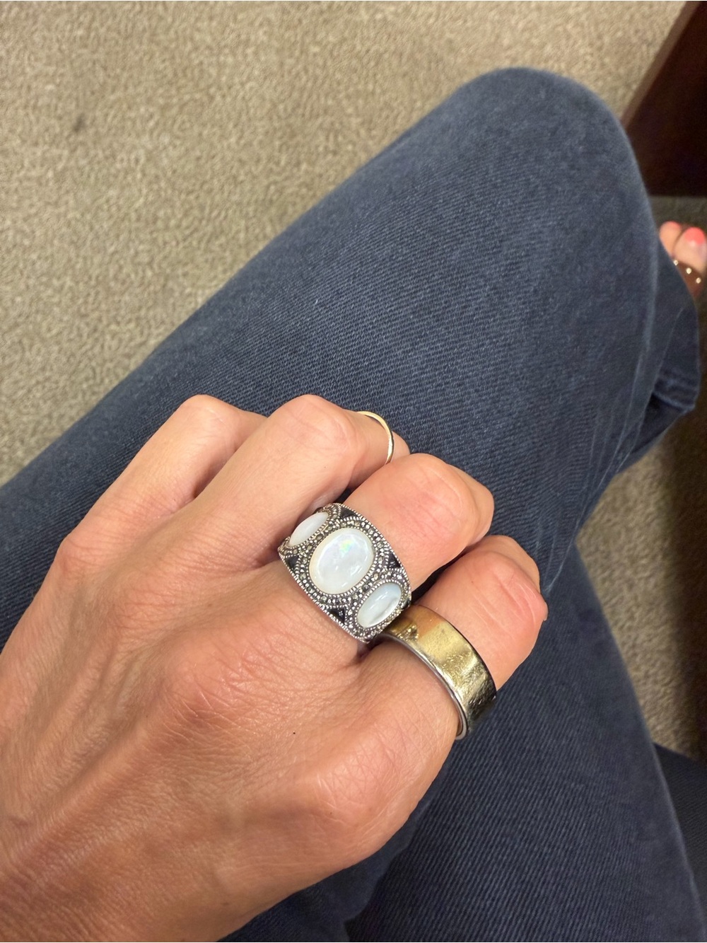 925 Sterling Silver Opal Cocktail Ring size 7